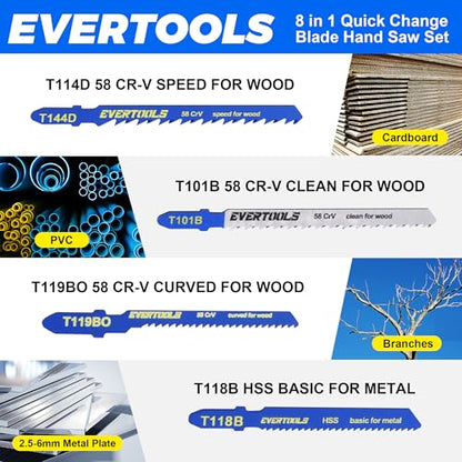 8-in-1 Multi-Blade Hand Saw, Small Hacksaw, Long Handsaws, Jab Saw, Mini Blade Quick-Change Mechanism for Cutting Drywall, Sheetrock, Wood, Metal, Plastic and Plywood.