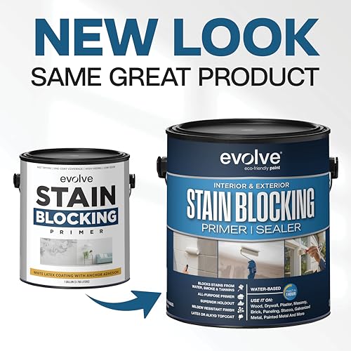 Evolve Stain Blocking Primer & Sealer, 1 Gallon – Interior & Exterior, Multi-Surface, High-Performance Stain & Odor Blocker, Excellent Adhesion, Low VOC, Fast Drying - size: 1 Gallon