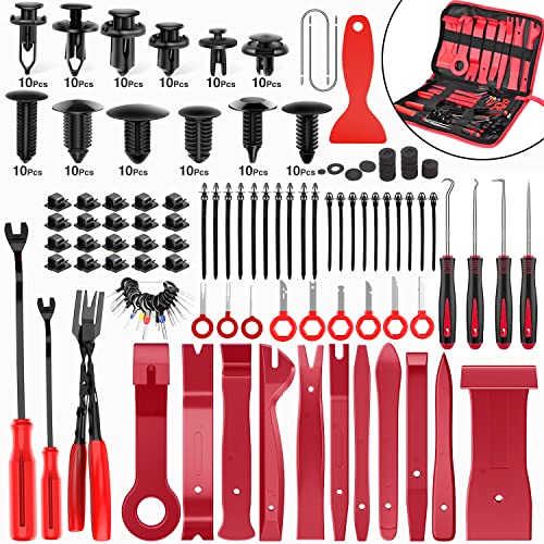 Nilight 238Pcs Trim Removal Tool, Auto Push Pin Bumper Retainer Clip Set - color: 238 Clips+ Remover Tools Red