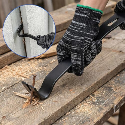 6 Pcs Pry Bar Set, 8 oz Claw Hammer, 10" Paw Nail Puller, 7" and 9" Flat Claw Pry Bars, 8 Inch End Cutting Pliers with Gloves, Utility Bar Set for Baseboard, Floor, Nails Removal