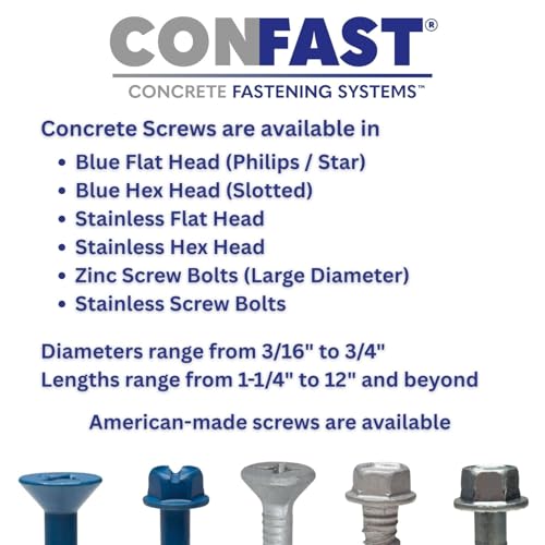 CONFAST 3/16" x 3-3/4" Hex Head Concrete Screw Anchor with Drill Bit for Anchoring to Masonry, Block or Brick (100 per Box) - size: 3/16" x 3-3/4"