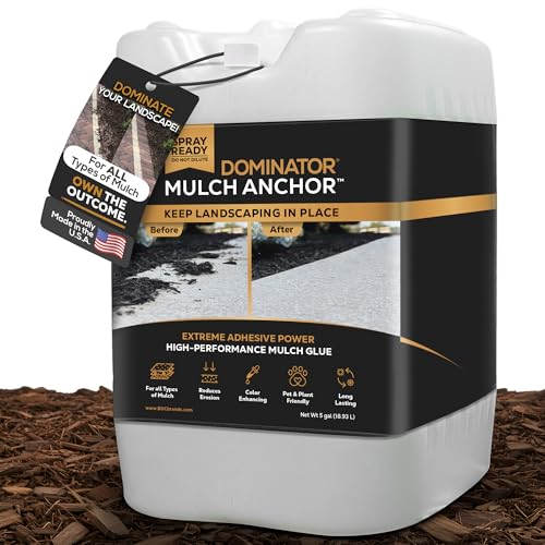 Dominator Mulch Anchor 5 Gallon - Mulch Glue for Landscaping | Mulch Glue Spray for Rubber Mulch, Wood Chips, Pine Straw, Cedar & Cypress | Ready to Spray Heavy Duty Landscape Glue - size: 5 Gallon, style: Mulch Glue