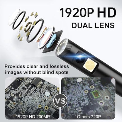 1920P HD Dual Lens Endoscope Camera Semi-Rigid Snake Cable IP67 Waterproof 8LED Lights Dimmable HD Industrial Pipeline Inspection Probe Compatible with Smartphones Endoscope Camera (3.5ft) - size: 3.5ft