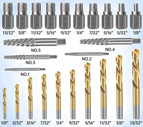 XEWEA 39PCS Screw & Bolt Socket Extractor Set with Left Hand Drill Bit Set - color: 39pcs