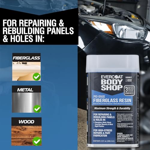 Evercoat Body Shop 105006 Pro-Grade Fiberglass Resin for Repairing and Rebuilding Panels & Holes in Fiberglass, Metal, Wood & More, Easy Mix Hardener Included 128 Fl Oz. - size: 128 Fl Oz.