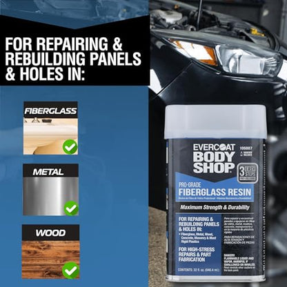 Evercoat Body Shop 105006 Pro-Grade Fiberglass Resin for Repairing and Rebuilding Panels & Holes in Fiberglass, Metal, Wood & More, Easy Mix Hardener Included 128 Fl Oz. - size: 128 Fl Oz.