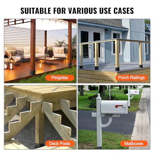 VEVOR 6x6 Post Base, 4 Pack, 5.6"×5.6" Inner Size, Heavy Duty Powder-Coated Matte Black Post Anchor Bracket for Wood Posts, Pavilion Deck Railing Support - size: 6x6 4pc