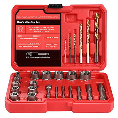 30 Pcs Spiral Screw Bolt Extractor Set Left Hand Drill Bit Set - size: 30Pcs