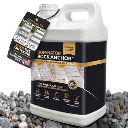 Dominator Rock Anchor 2.5 Gal - Rock Glue for Landscaping Gravel & Stone, Ready to Spray, Locks in River Rock, Pea Gravel & Decorative Rock, Prevents Scattering & Washouts, Water-Based - size: 2.5 Gallon, style: Rock Glue