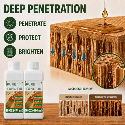 16oz*2 100% Pure Tung Oil, Food Safe Waterproof Wood Finish - size: 16 Fl Oz*2