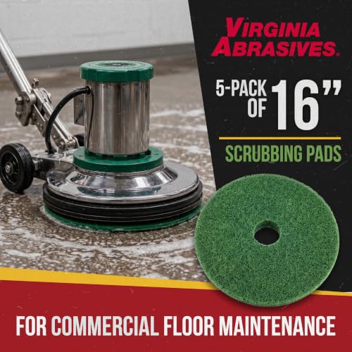 Green Floor Maintenance Pads, Deep Cleaning & Light Stripping, 16" - 5 Pack - size: 16"