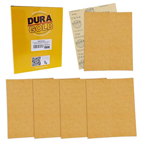 Dura-Gold Premium 9" x 11" Gold Sandpaper Sheets, 40 Grit (Box of 6) - Wood - size: 40-Grit