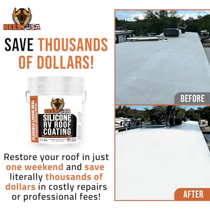BEEST RV Roof Coating Silicone White, 3.5G Covers up to 117 sq ft (2 Coats)| Liquid Rubber RV Roof Sealant for Trailer, Camper & Metal Building - Elastomeric Repair Coating, EPDM, TPO Sealer, sealant - style: 3.5G - Coating