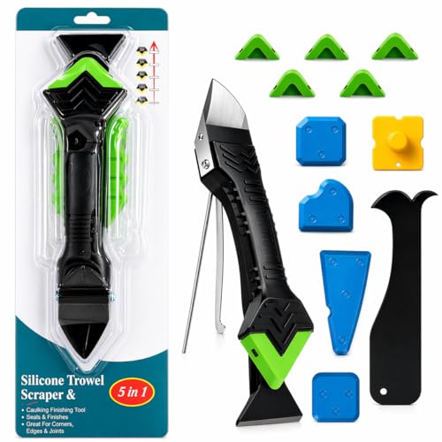 5-in-1 Caulk Remover Tool - Silicone Caulking Tool Kit and Caulk Smoothing Tool for Bathroom, Kitchen, Sink, Tile and Window Repair (Green)