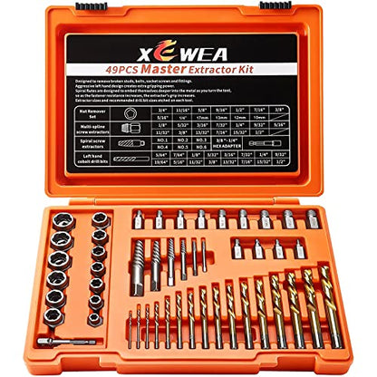 XEWEA 49PCS Screw & Bolt Extractor Set, Left Hand Drill Bit Set - size: 49PCS