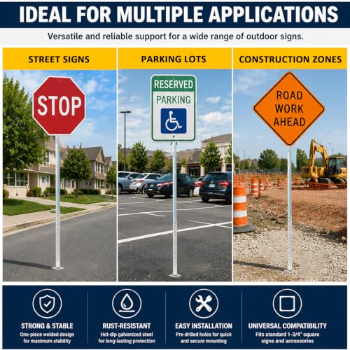 8 ft H Square Sign Post with 3 ft H Square Sign Post Base