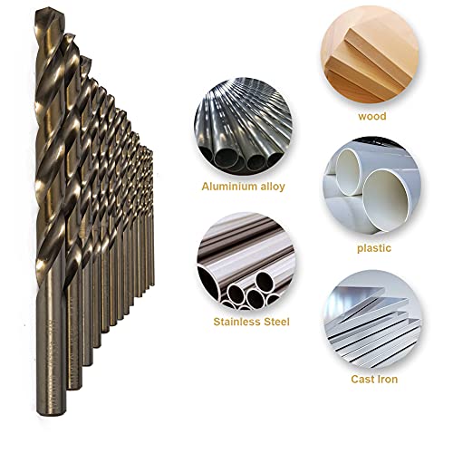 HIDOTOL Cobalt Drill Bit Set 29 PCS - M35 High Speed Steel Twist Jobber Drill Bits for Hardened Metal, Stainless Steel, Cast Iron, Plastic and Wood with Indexed Round Case,1/16"-1/2" by 1/64" THS. - size: Cobalt 29 PCS