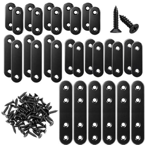30 Sets Stainless Steel Straight Bracket Kit - 36mm/46mm/56mm/76mm Flat Mending Plates with 72 Screws for Wood Repair, Furniture, Cabinets & DIY Projects