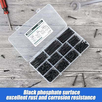 #6 Flat Head Wood Screws Kit 224Pcs Self-Tapping Black - color: Black 224 Pcs