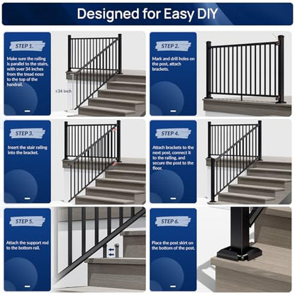 Egadis 42 in x 8ft Modular Aluminum Stair Railing Kit, ASTM Certified - color: Stair 8ft with 2 Post - 1 Pack
