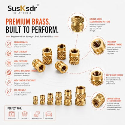 580+7PCS Heat Set Threaded Inserts Kit, M2 M2.5 M3 M4 M5 M6 Metric Brass Threaded Inserts Assortment, Knurled Inserts with Heat Set Insert Tool, for 3D Printing Components, Plastic Parts, DIY Projects