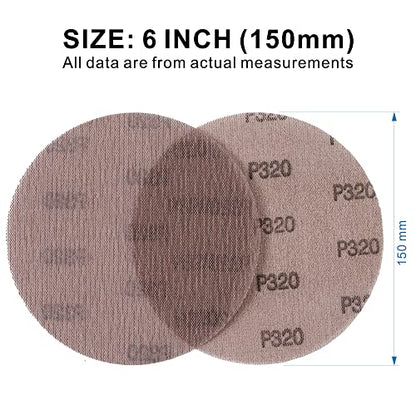50-Pack 6" Ceramic Alumina Mesh Sanding Discs, 320 Grit Hook & Loop - style: P320 - 6 inch