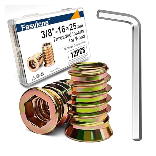 12PCS 3/8"-16 x 25mm Threaded Inserts for Wood, Hex Drive Nuts - size: 3/8"-16 x 25mm