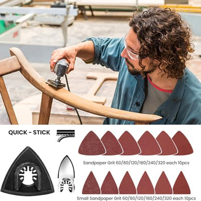 CONNOO 158 Pack Oscillating Saw Blades, Oscillating Tool Blades with Sandpaper, Multitool Bi-Metal Blades Kits for Wood Metal Plastics Quick Release Fit Dewalt Ryobi Rockwell Makita