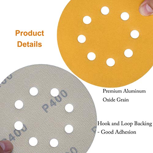 5-Inch 8-Hole Hook and Loop Sanding Discs 400-Grit, 100-Pack