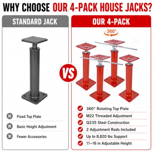 4 Pack House Jacks for Leveling, 11-16 in Crawl Space Jacks, 8820 lbs Q235