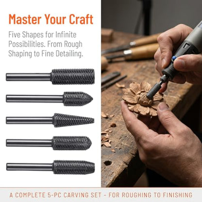 OIIKI 5 PCS Woodworking Twist Drill Bits, Wood Carving File Rasp Drill Bit - color: Black, 5 PCS