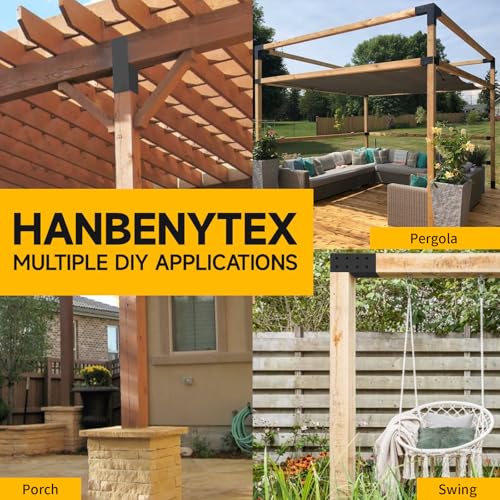 HANBENTYTEX 2Pac 4x4 Pergola Post Top Rafter Bracket kit,Heavy Duty 14 Gauge Pavilion Bracket Actual for 3.5”x3.5” Square Wood Post,DIY Wood Beam Contector Bracket with Screws for Porch,Log Cabin