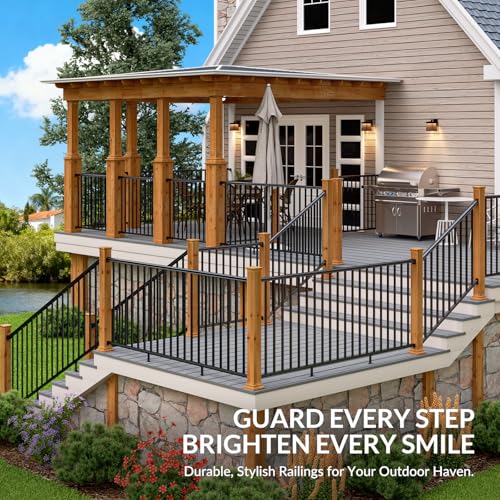Egadis 3 Pack 42 in x 8 ft Aluminum Porch and Deck Railing Kit Without Post - color: Level 8ft - 3 Panel