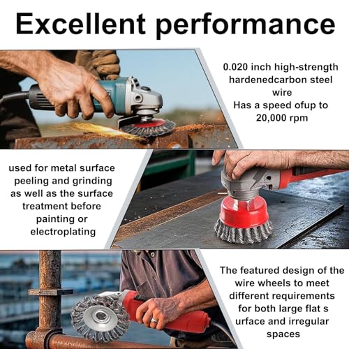 6 Pack Wire Wheel Brush for 4-1/2" Angle Grinder, 5/8" Threaded Arbor, 0.02" Carbon Steel Twisted Wire Brush for Rust Removal, Weld Cleaning