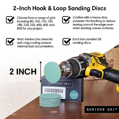 Serious Grit - 2-Inch P120 Grit Hook & Loop Sanding Discs - 50 Pack - style: 120 Grit