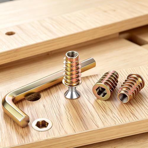 M6 x 15mm Threaded Inserts for Wood, Zinc Alloy Hex Socket Drive Insert Nuts for Wood Furniture, Hex Spanner Included, 50 PCS - size: M6 x 15mm, style: Alloy Steel