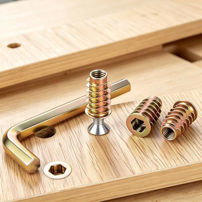 M6 x 15mm Threaded Inserts for Wood, Zinc Alloy Hex Socket Drive Insert Nuts for Wood Furniture, Hex Spanner Included, 50 PCS - size: M6 x 15mm, style: Alloy Steel