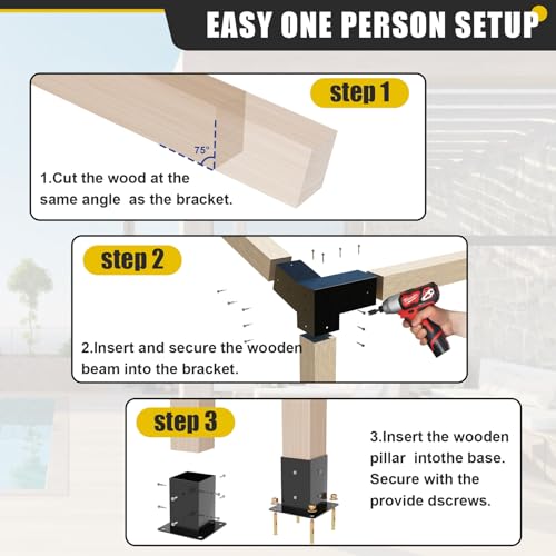 4x4 Woodworks Pergola Brackets Kit, 15°Slanted Roof Pergola Bracket 2PC 15° 3-Way+2PC 15° Post+2PC Post - size: 2PC 15° 3-Way+2PC 15° Post+2PC Post