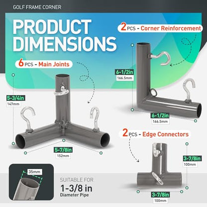 Golf Frame 1-3/8 in Corner Kit Triple Corner Bracket Powder Coated