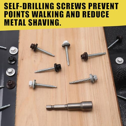 250PCS #10 x 1-1/2" Black Hex Head Self-Drilling Metal Roofing Screws - color: Black, size: 1-1/2 in