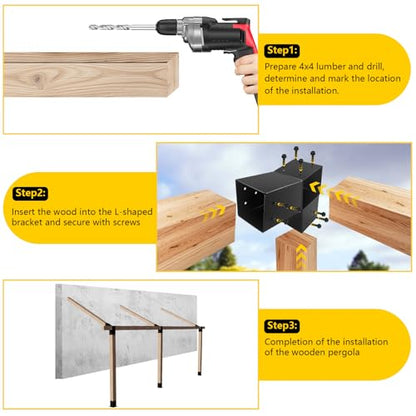 4x4 Pergola 2-Way Brackets,L-Shaped 30° Angled Design 4Pack - size: 4x4 30°