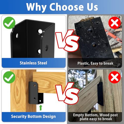 ForoGore 2”x 4” Stainless Steel Deck Railing Brackets Connectors 2x4 Brackets 2x4 Fence Bracket for Stair Fence Railings Decking Wood Post (4, Horizontal) - size: Horizontal