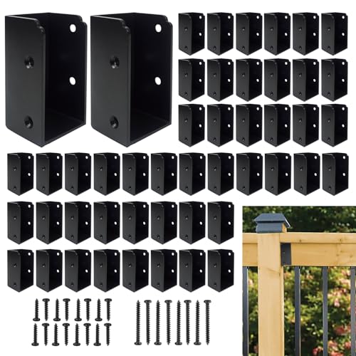 Deck Railing Brackets Connectors 36Pcs,U-Shaped Concealed Brackets for 2"x4" (Actual 1.5"x3.5") Wood Posts,Black Powder Coated Brackets for Stair Fence Railings W/Hardware…