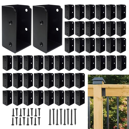 Deck Railing Brackets Connectors 36Pcs,U-Shaped Concealed Brackets for 2"x4" (Actual 1.5"x3.5") Wood Posts,Black Powder Coated Brackets for Stair Fence Railings W/Hardware…