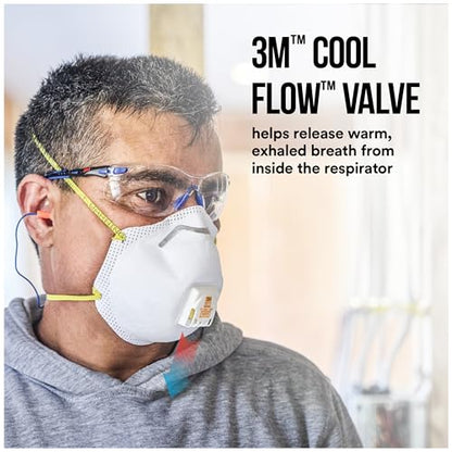 3M All-In-One Respirator, Best for Sanding, Fiberglass, Drywall, Painting, N95, Exhalation Valve Helps Direct Exhaled Air Downward, Relief From Dusts And Certain Particles, 10-Pack