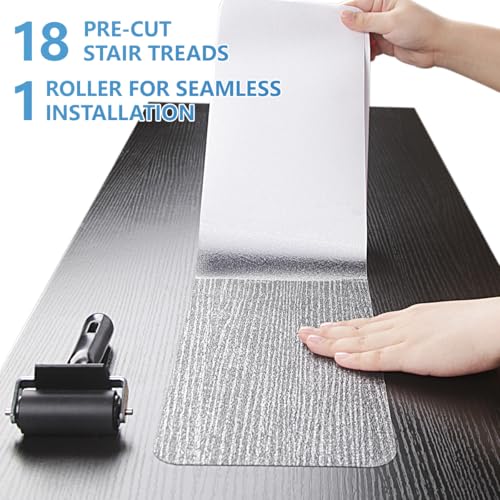 Butizone Stair Treads Non Slip 6" x 30", 18-Pack Pre-Cut Clear Anti Slip Strips for Wooden Steps Indoor, Transparent and Waterproof Grip Tape, Safety for Elderly, Children, and Dogs - size: 6" X 30"
