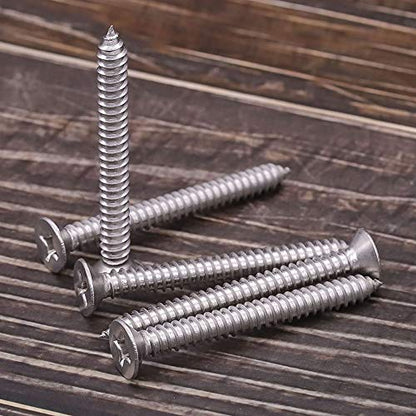 #12 x 2 (25 pcs) Flat Head Sheet Metal Screws, 304 Stainless Steel (18-8), Phillips Drive, Self Tapping, Corrosion Resistant Screws for Wood, Sheet Metal and More - size: #12 x 2"