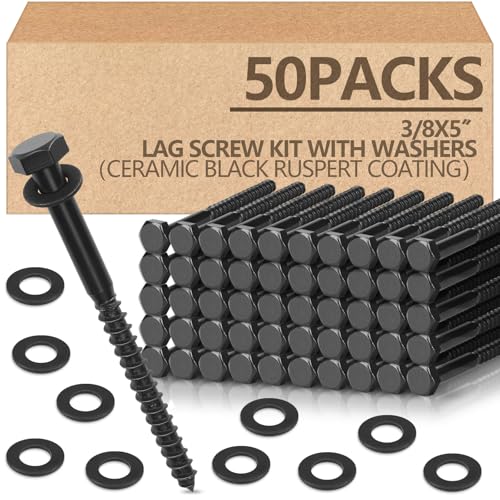 Tandefio 50 Pack 3/8''X 5'' Lag Bolts Screw with Washer Galvanized, Black - size: 3/8''x 5''