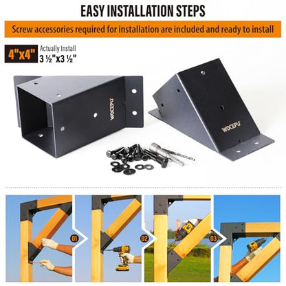 2pack 4x4 (Actual 3.5''x3.5'') Degree Angle Support Brackets, for Pergola, Gazebo, Deck Wood Frame Structures Provide Support 45° Degree Angle Bracket - size: 3.5''x3.5''