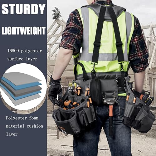 VIDAR TOOLS Tool belt,Tool Belts for Men with Suspenders and Magnetic Tool Pouch.Heavy Duty Carpenter/Construction Tool Belt.